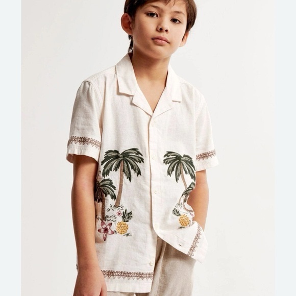 abercrombie kids Other - Abercrombie Kids Linen Palm Tree Button Down Shirt Vacation Beach Size 13/14